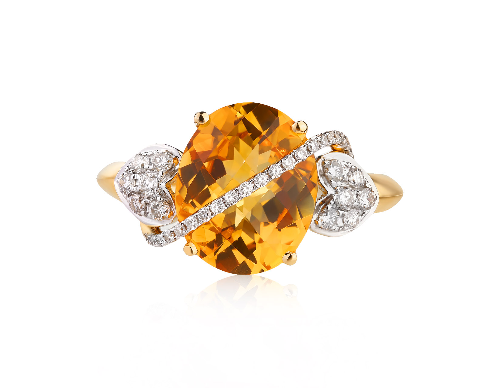 Золотое кольцо с цитрином 3.12ct и бриллиантами 0.23ct