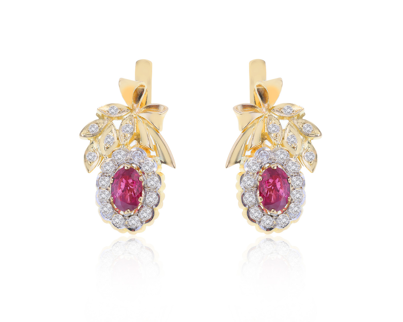 Изящные золотые серьги с рубинами 1.43ct