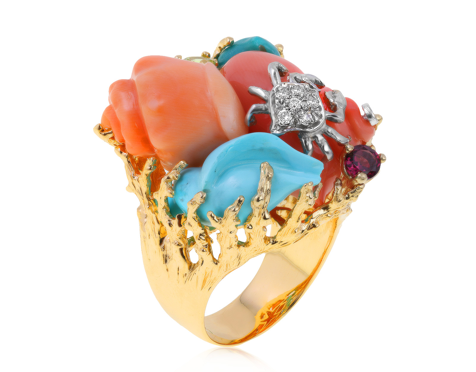 Оригинальное золотое кольцо с цветными камнями 0.41ct Giampiero Fiorini 040621/22
