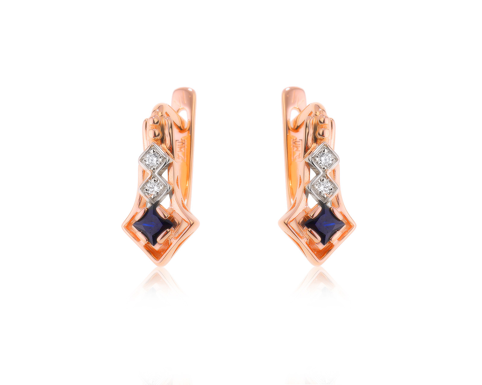 Золотые серьги с сапфирами 0.35ct и бриллиантами 0.07ct