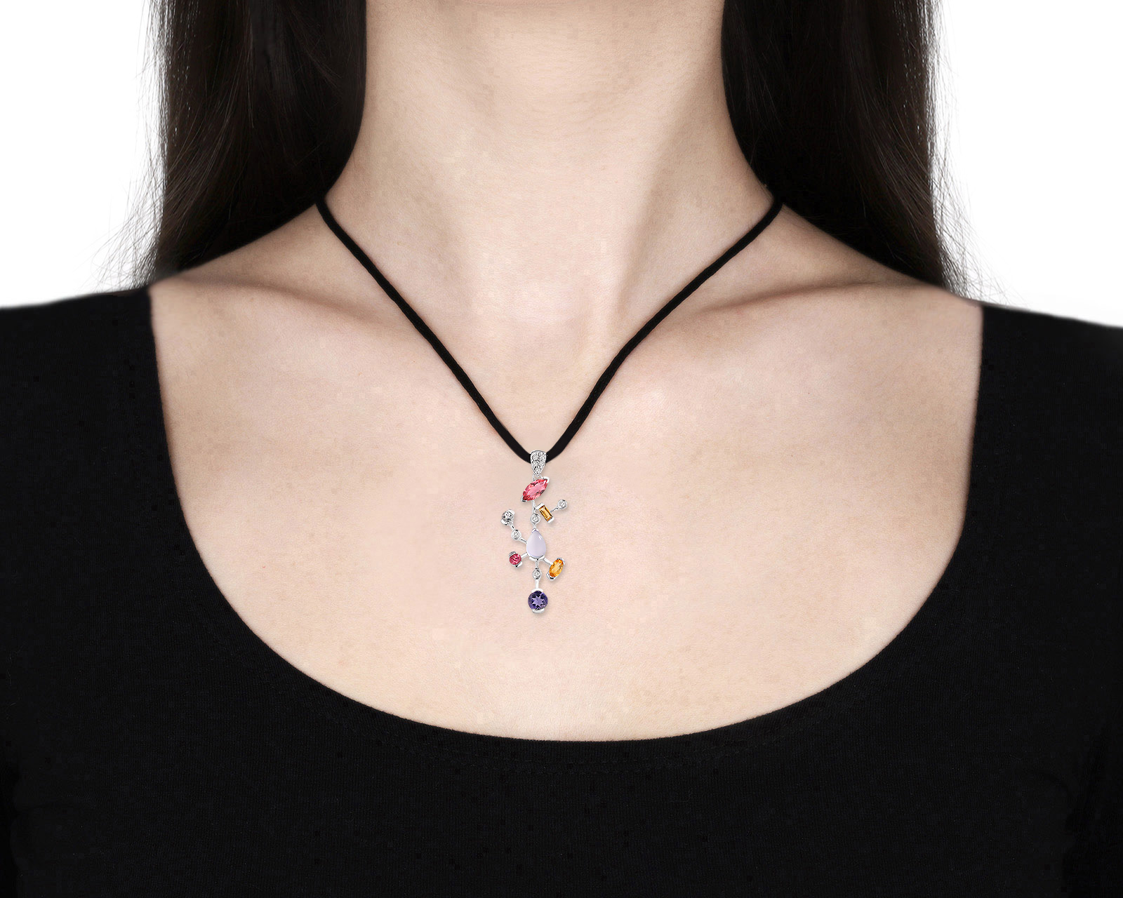 Золотой кулон с цветными камнями 1.80ct