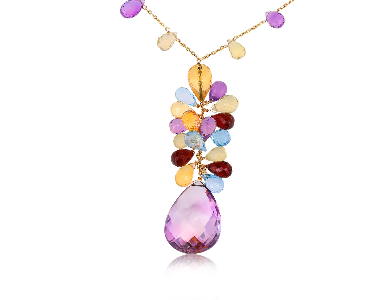Коктейльное золотое колье с аметистами 30.87ct 110920/1