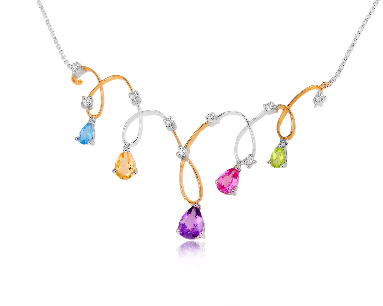 Коктейльное золотое колье с цветными камнями 1.62ct 190820/7