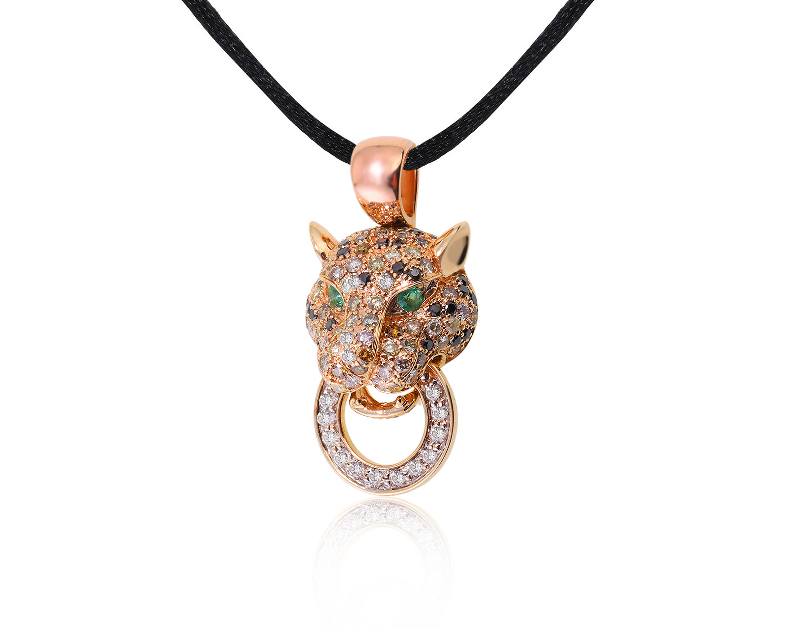 Золотой кулон с изумрудами 0.02ct и бриллиантами 0.76ct