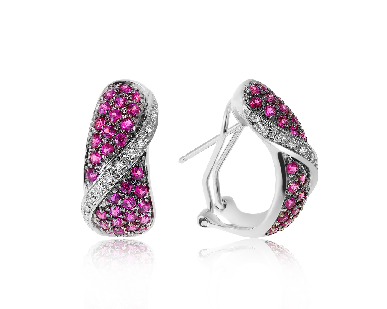 Роскошные золотые серьги с рубинами 1.20ct