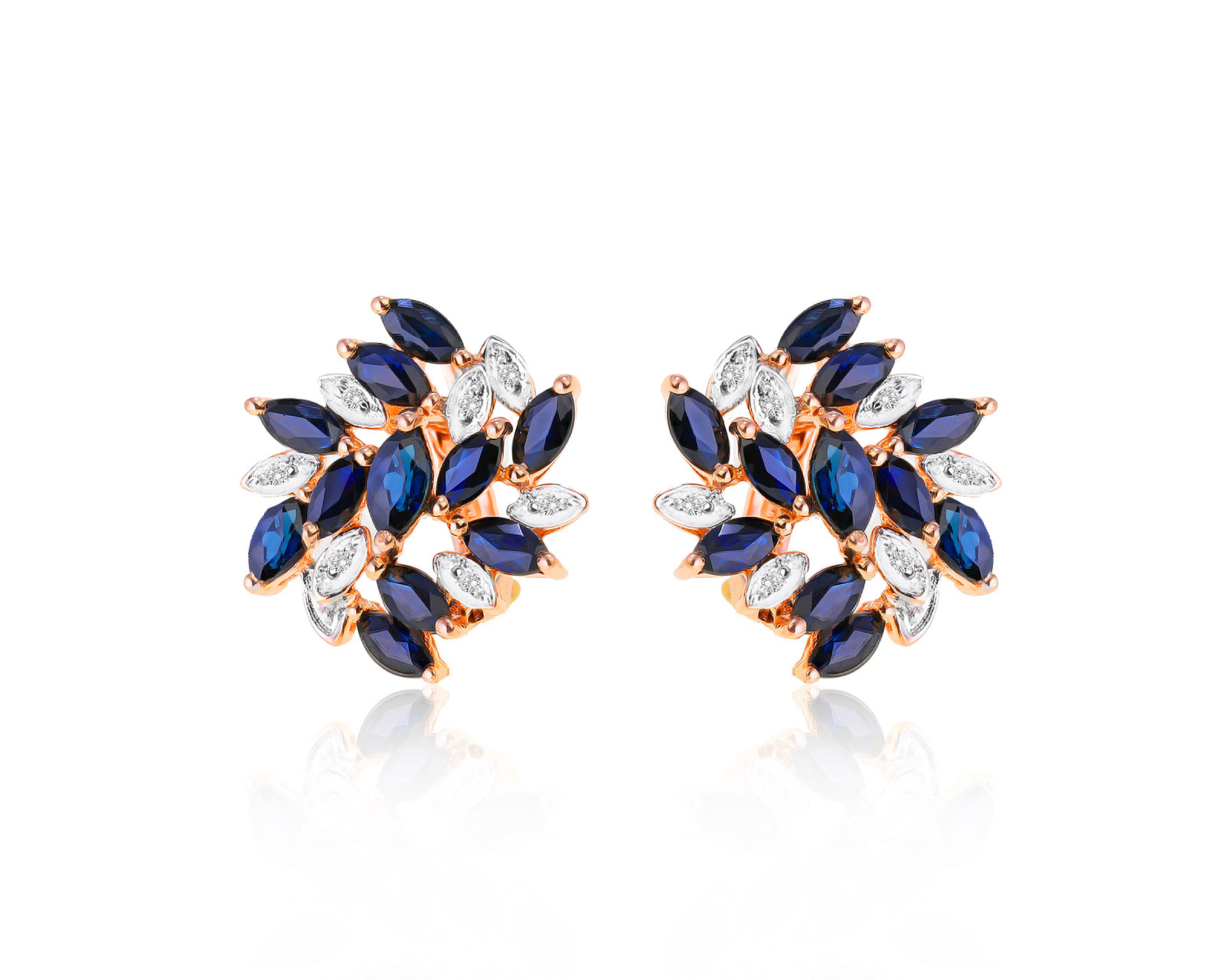 Красивые золотые серьги с сапфирами 2.45ct
