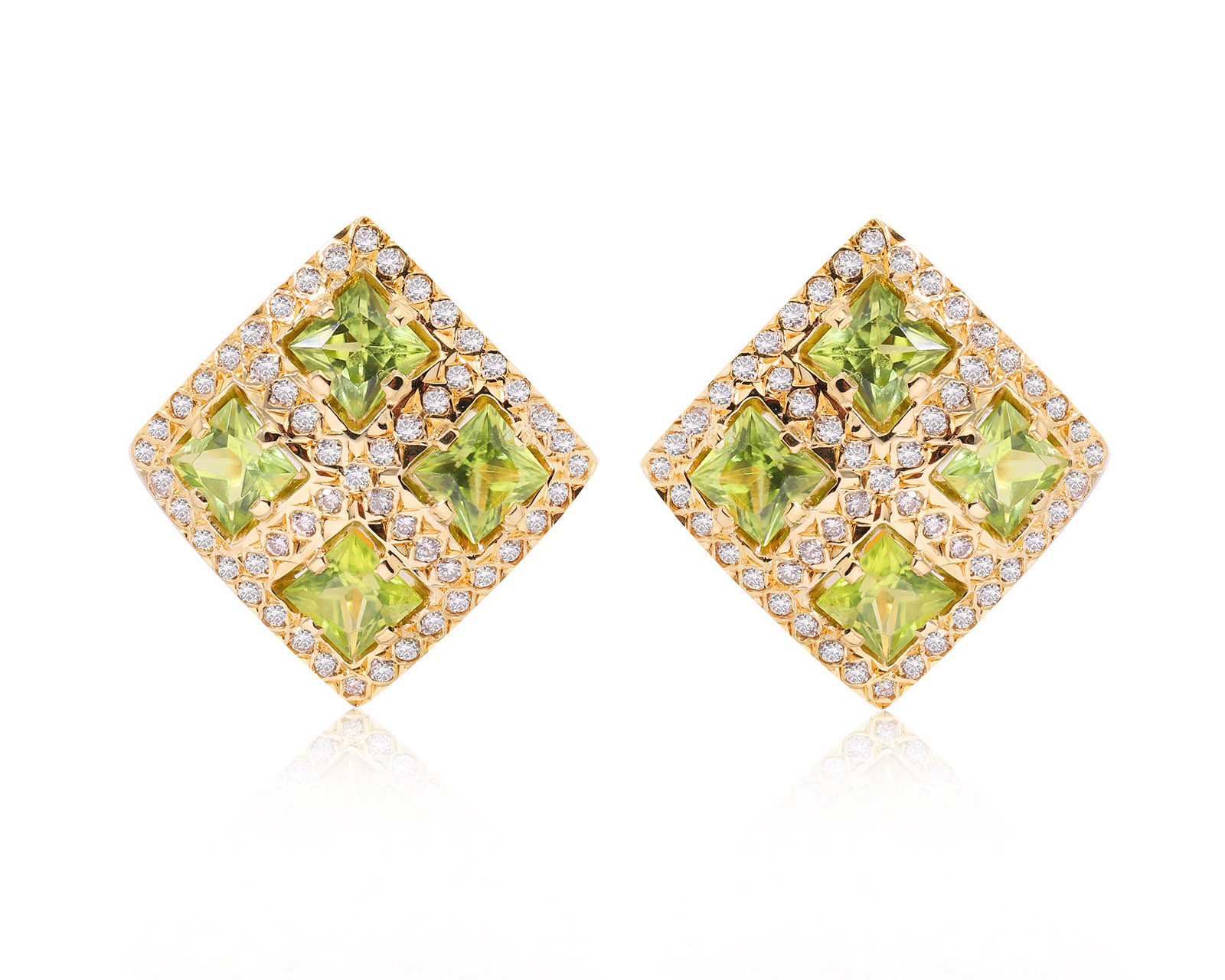 Золотые серьги с хризолитами 2.80ct и бриллиантами 0.53ct 171224/12
