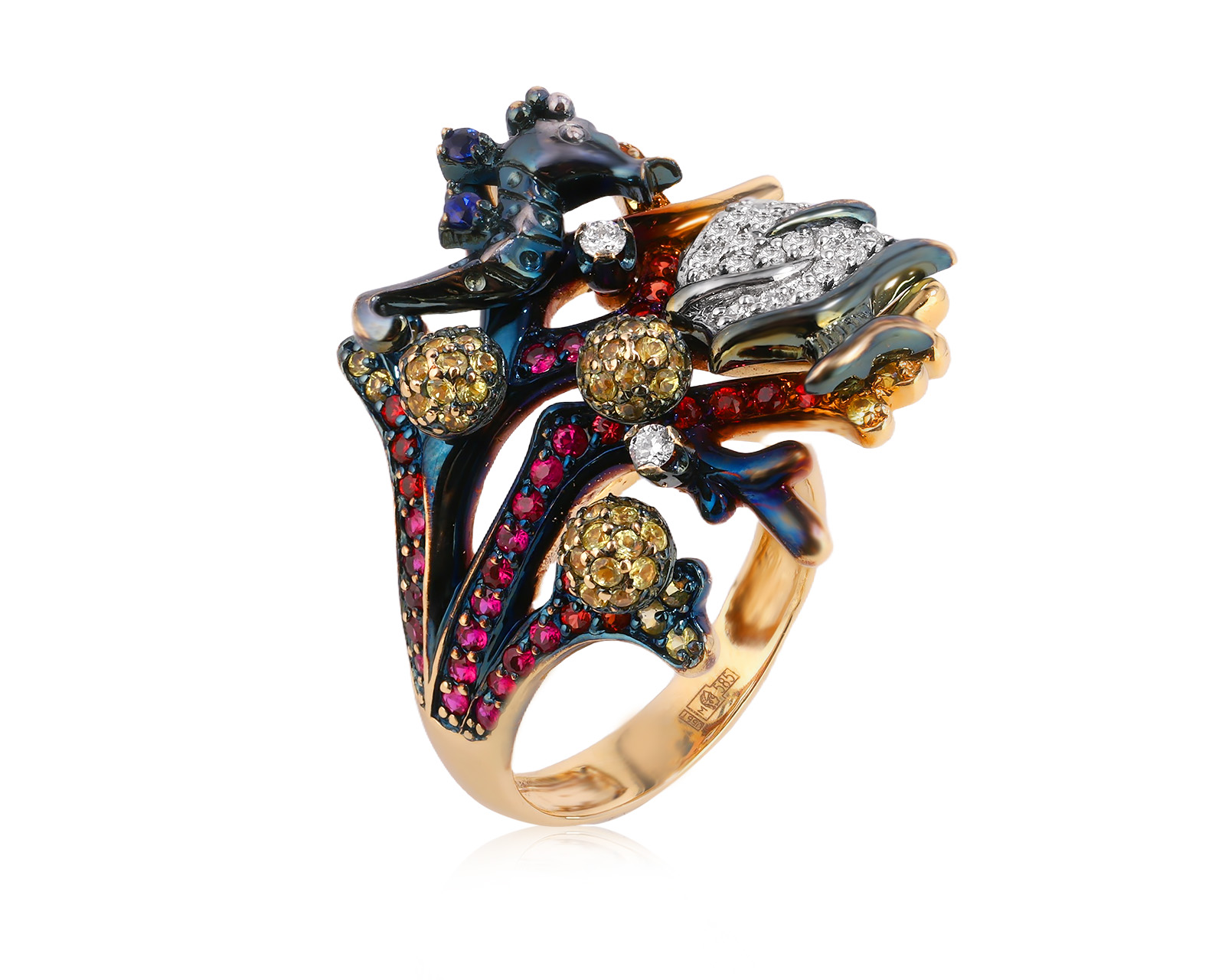 Оригинальное золотое кольцо с цветными камнями 1.45ct Roberto Bravo Le Grand Bleu 310126/4