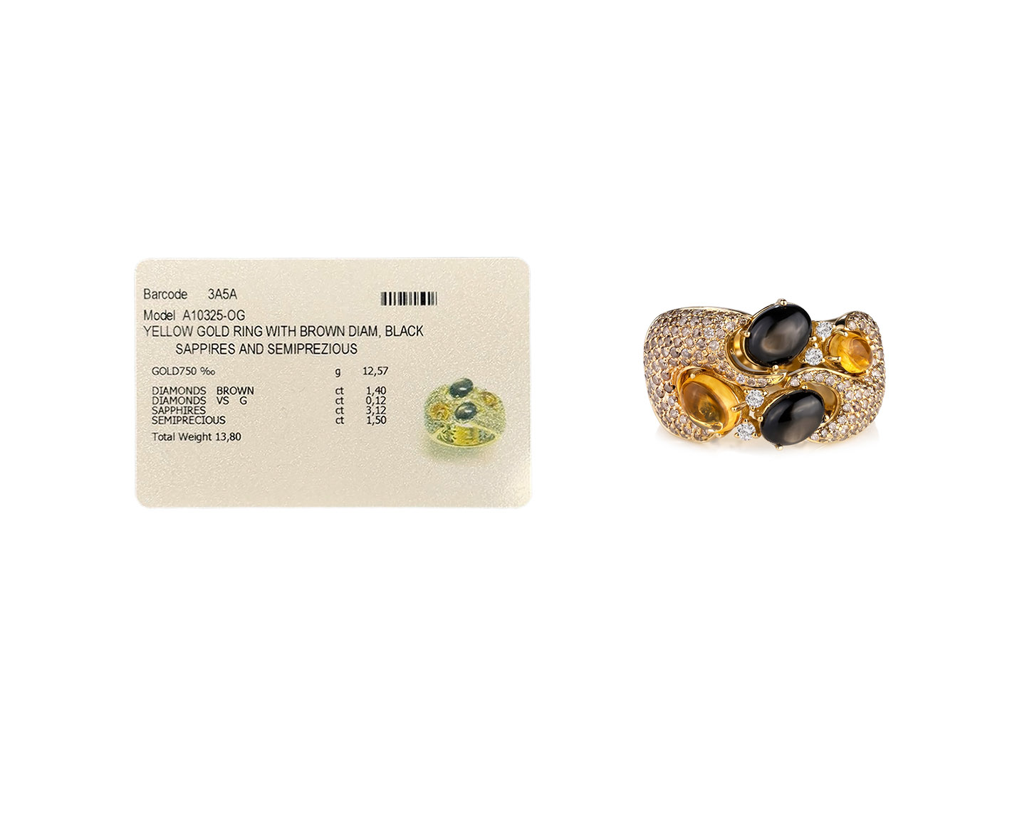 Оригинальное золотое кольцо с цветными камнями 4.62ct Novarese&Sannazzaro