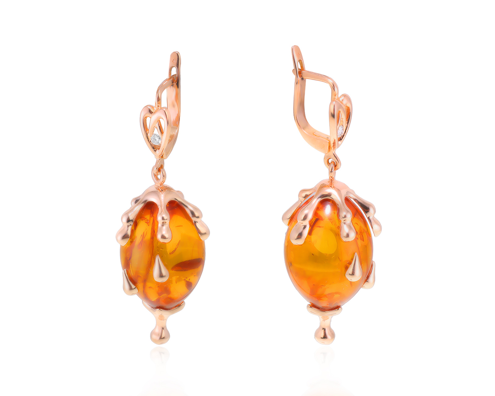Золотые серьги с янтарем 21.00ct и бриллиантами 0.06ct 190224/39