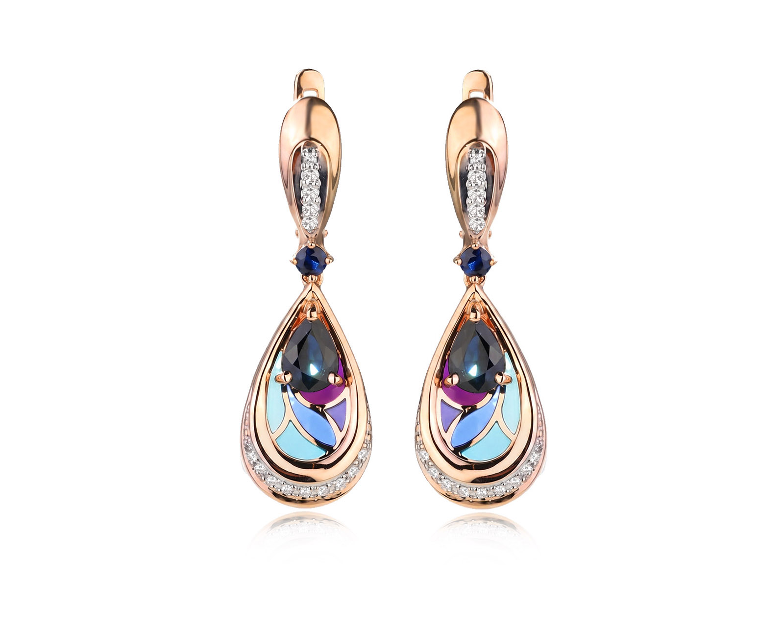 Золотые серьги с сапфирами 2.16ct и бриллиантами 0.11ct 260526/3