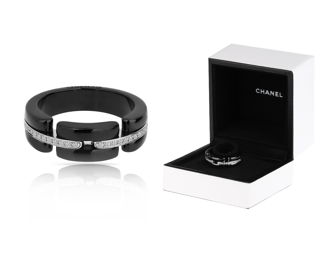 Золотое кольцо с керамикой и бриллиантами 0.11ct Chanel Ultra