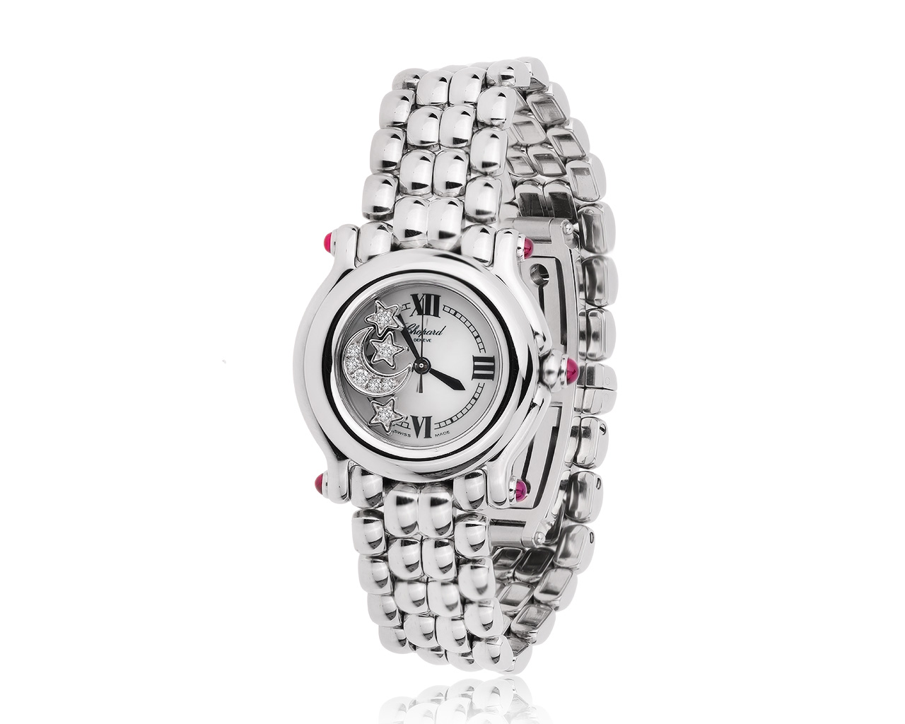 Оригинальные стальные часы с рубинами 0.70ct Chopard Happy Sport 290820/3
