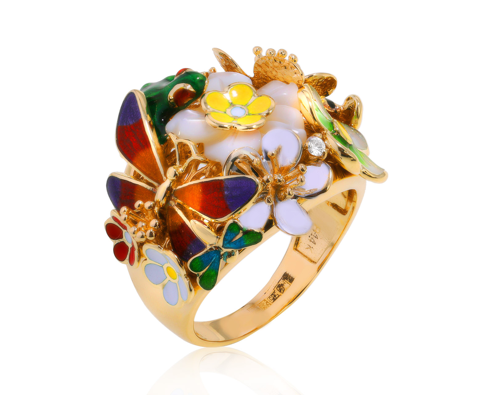Оригинальное золотое кольцо с перламутром 1.80ct Roberto Bravo Noah’s Ark 160924/4