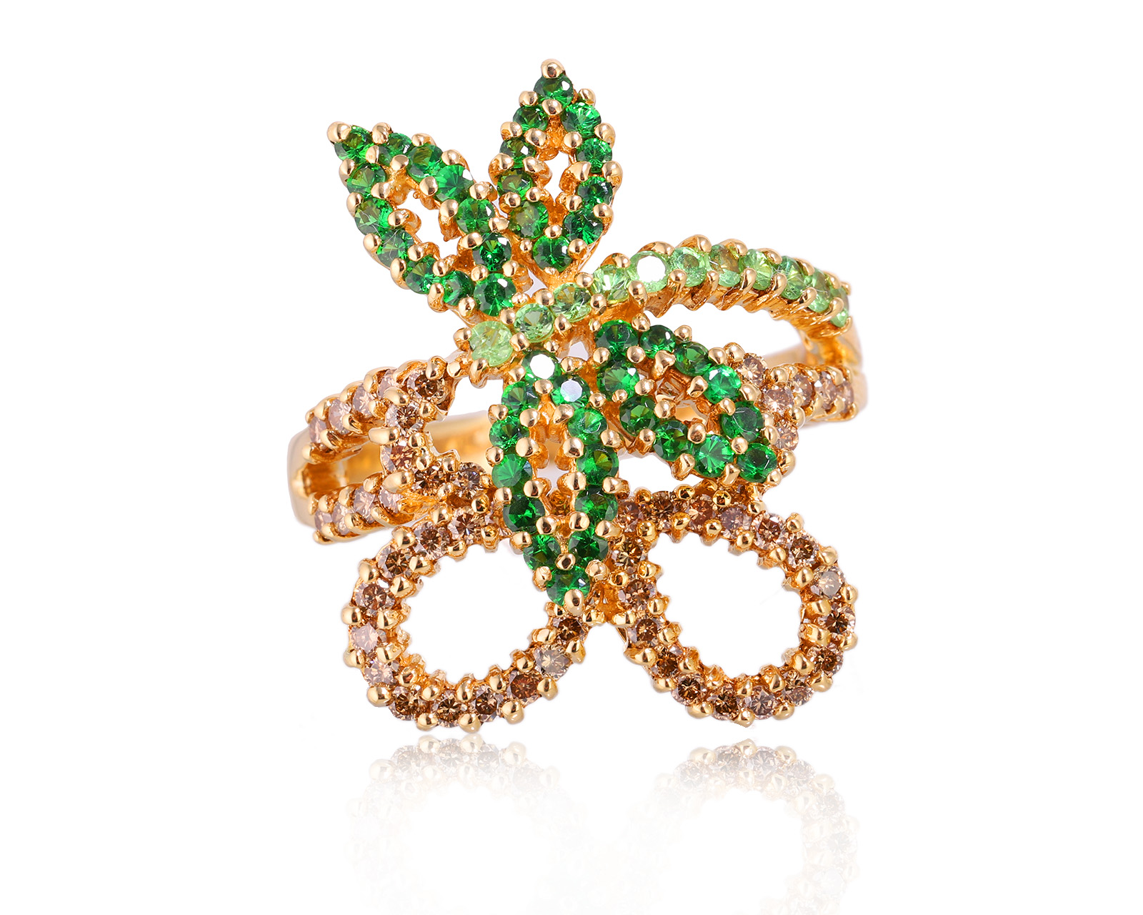 Золотое кольцо с тсаворитами 1.10ct и бриллиантами 0.85ct