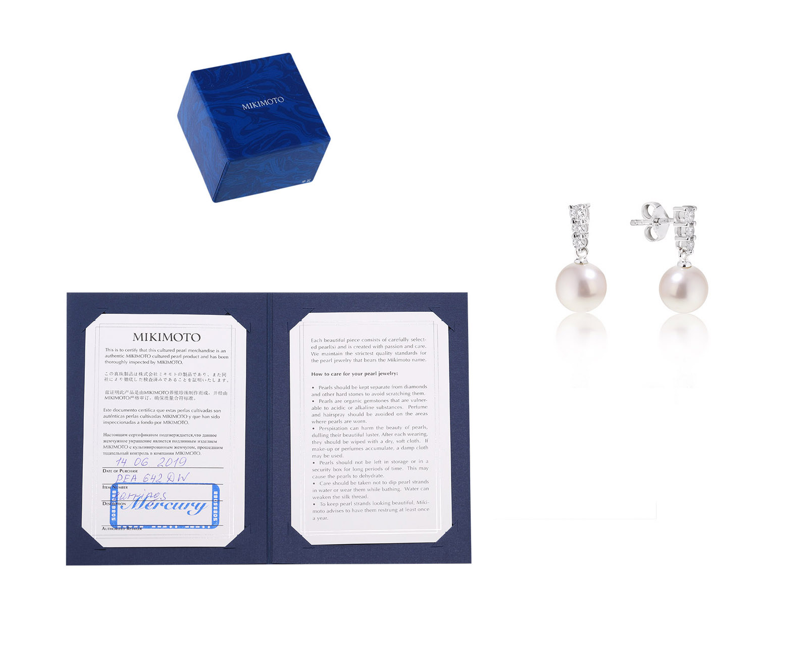 Оригинальные золотые серьги с жемчугом 8.20 мм Mikimoto
