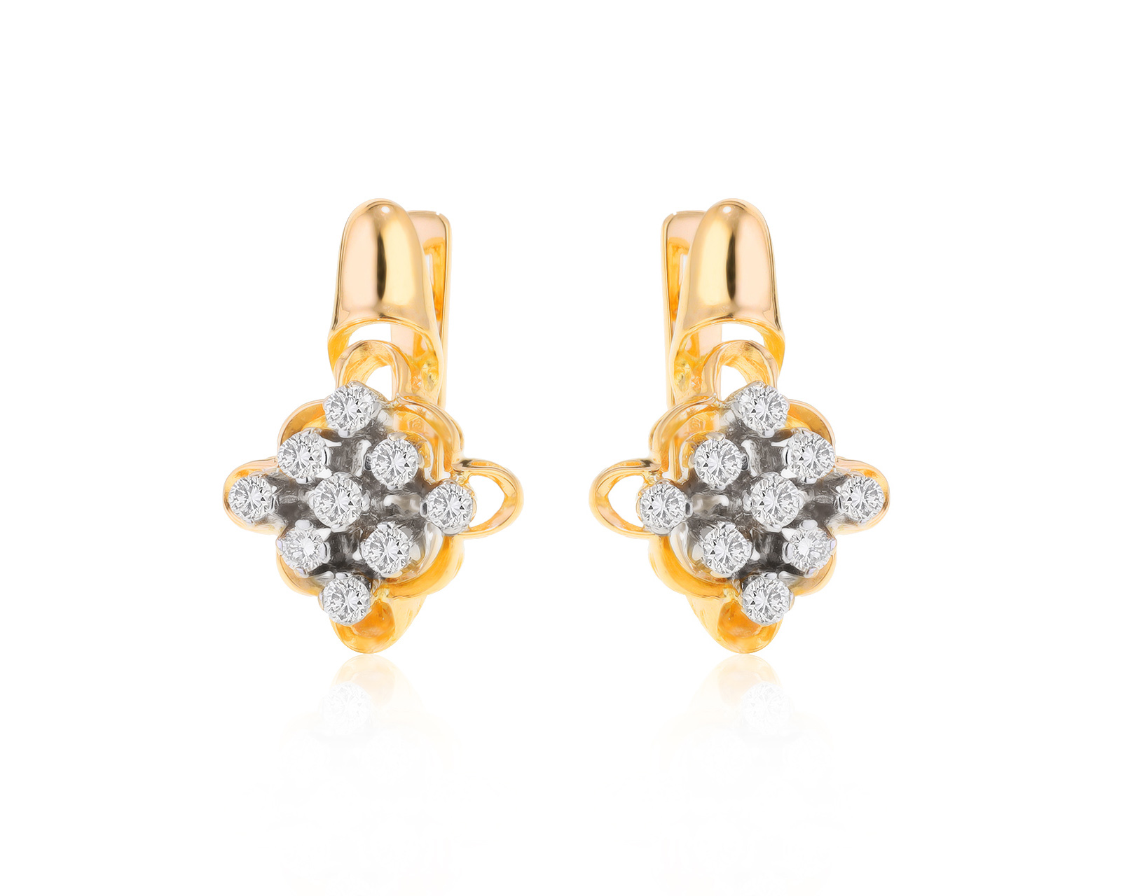 Красивые золотые серьги с бриллиантами 0.92ct