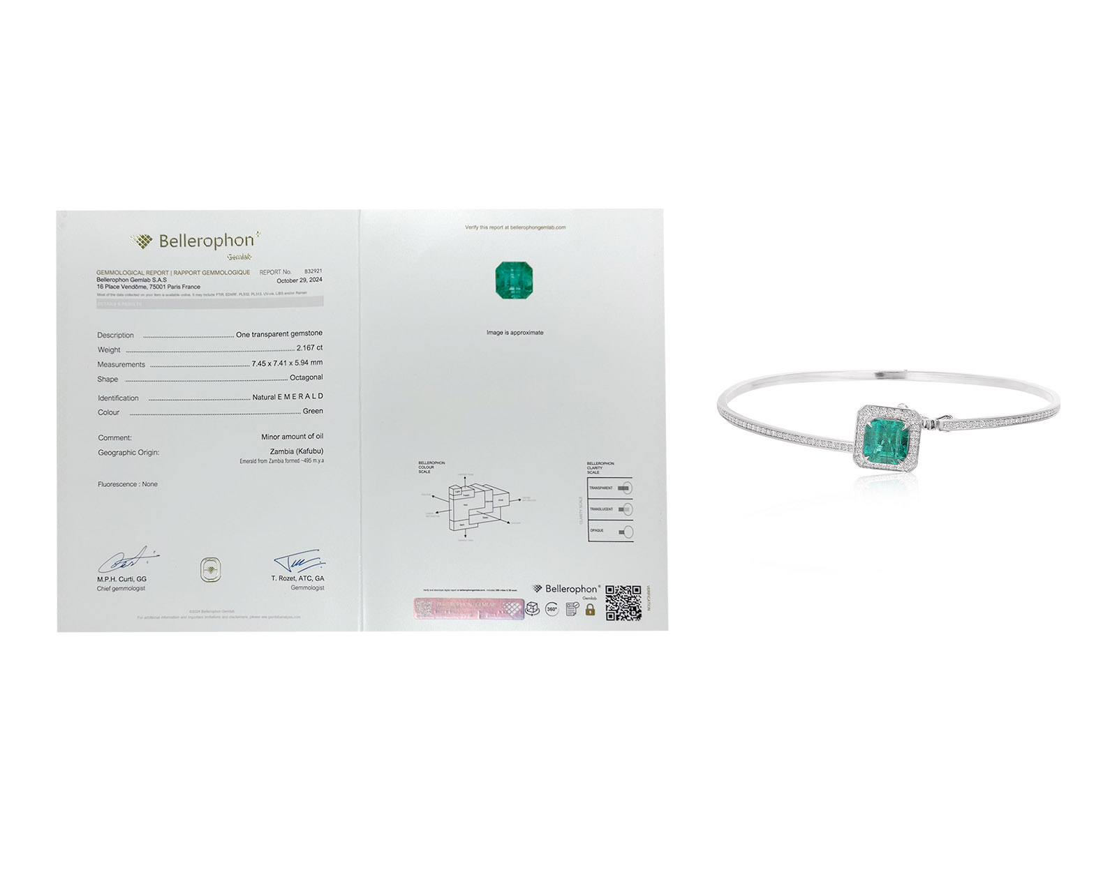 Золотой браслет с изумрудом Замбия 2.16ct и бриллиантами 0.75ct