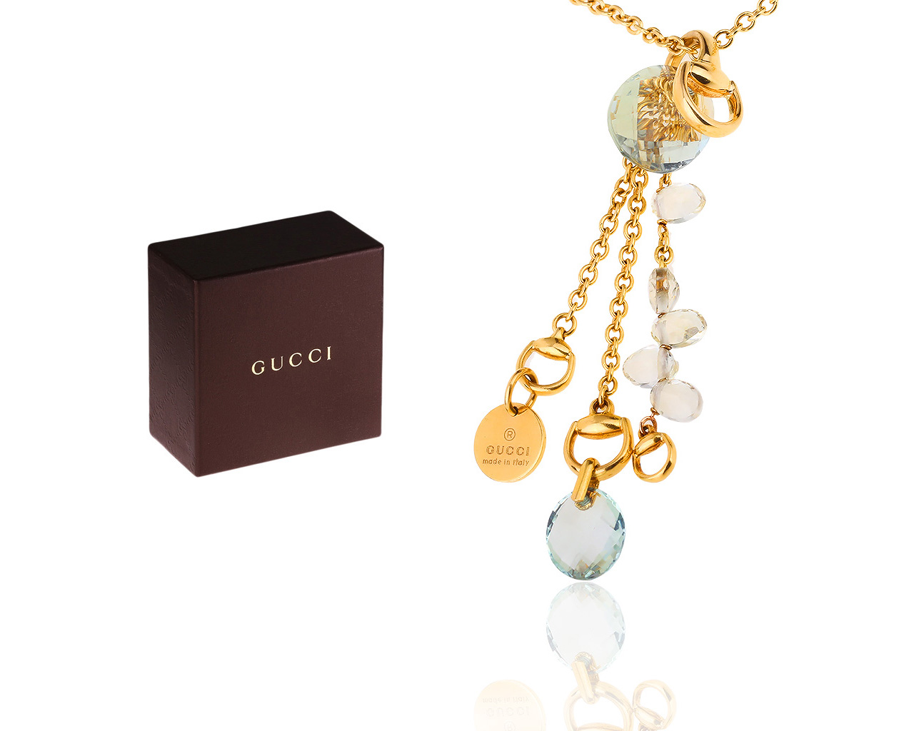 Оригинальное золотое колье с празеолитами Gucci Horsebit