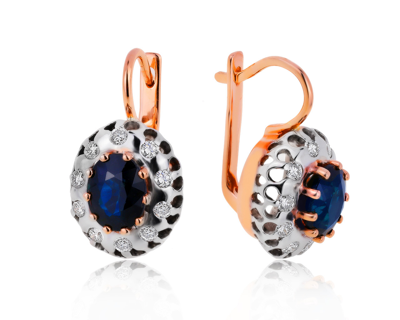 Великолепные золотые серьги с сапфирами 4.22ct