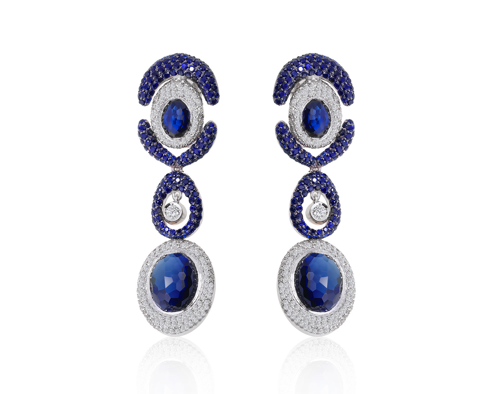 Праздничные золотые серьги с сапфирами 24.50ct