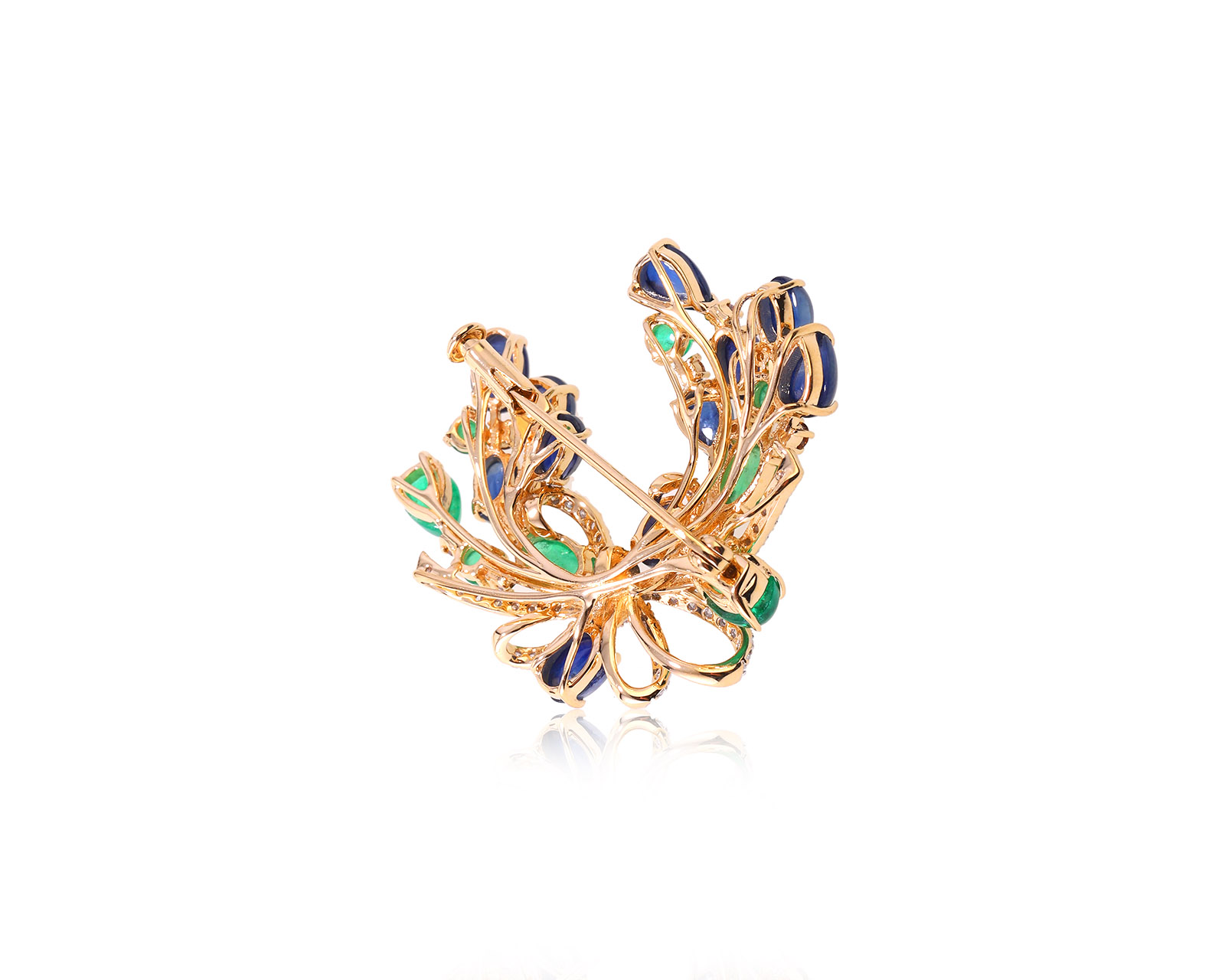 Золотая брошь с изумрудами 1.60ct и сапфирами 4.05ct