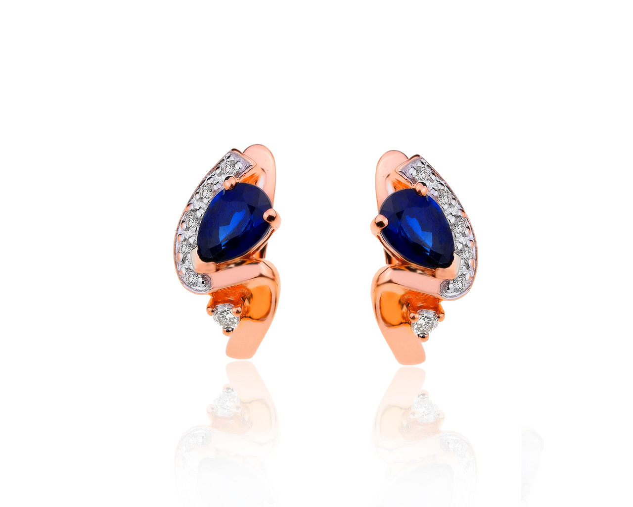 Великолепные золотые серьги с сапфирами 0.84ct 100320/8 Великолепные золотые серьги с сапфирами 0.84ct 100320/8