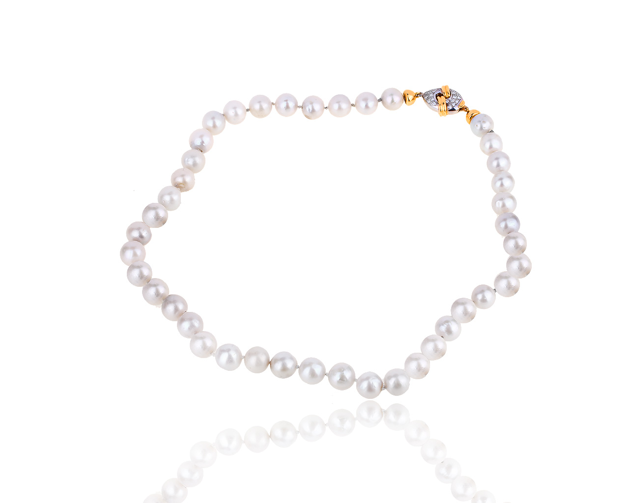 Итальянское золотое ожерелье с жемчугом и бриллиантами 0.70ct