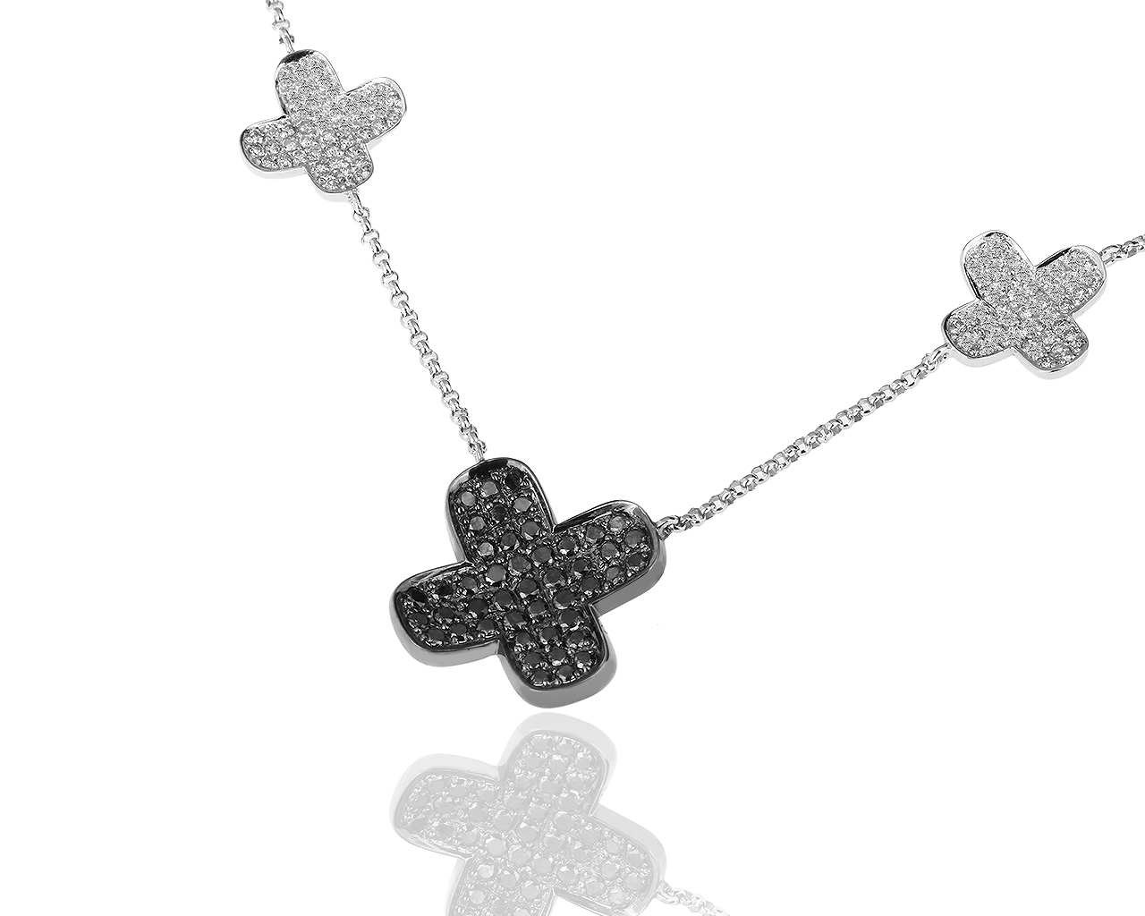 Золотое колье с белыми и черными бриллиантами 1.72ct