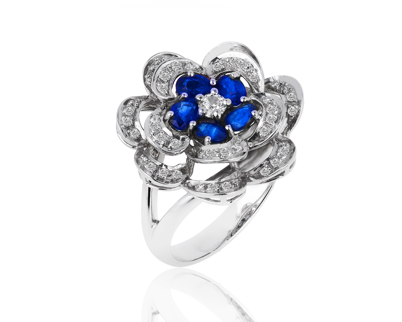 Оригинальное золотое кольцо с сапфирами 0,95ct и бриллиантами 0,34ct 030419/16