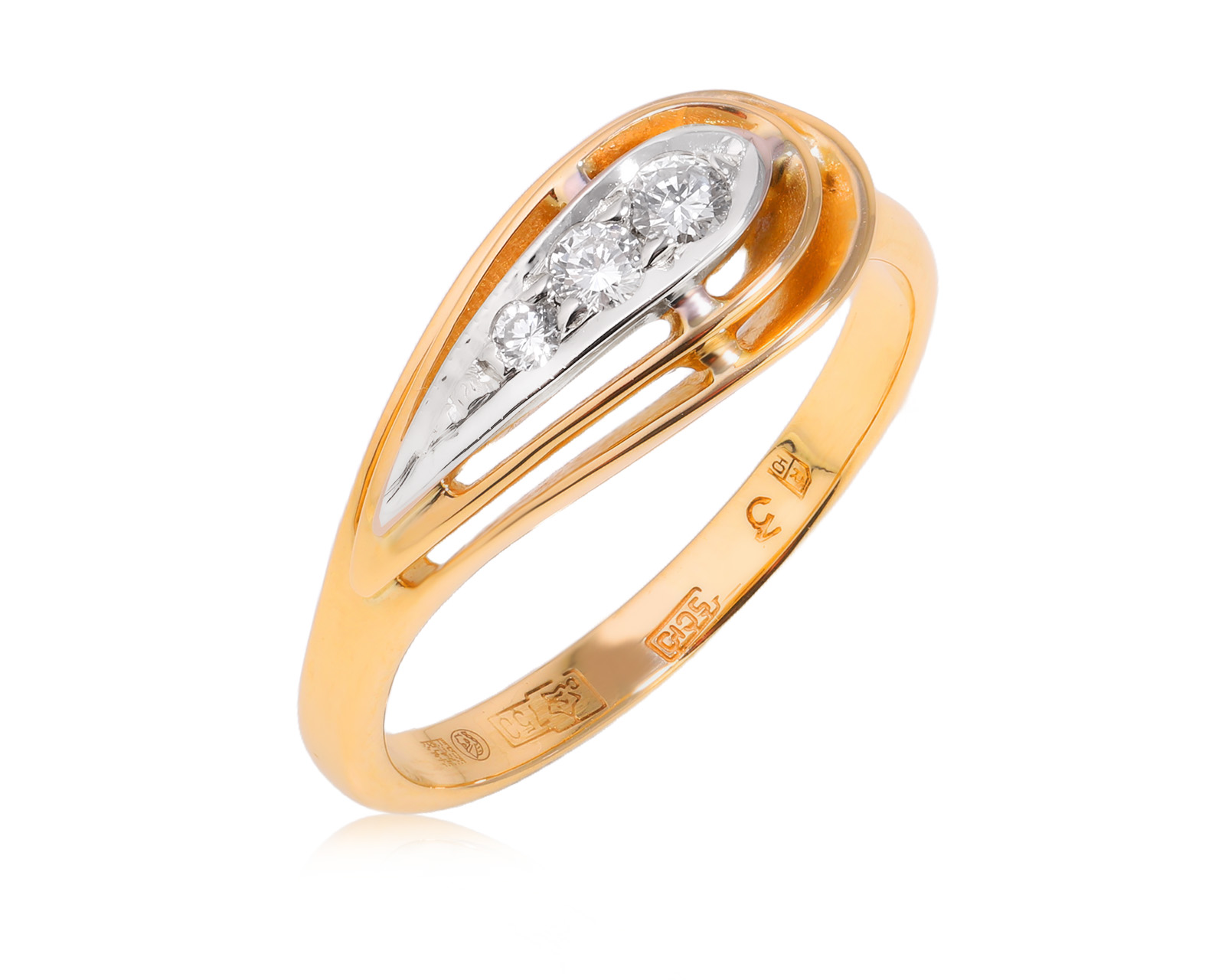 Золотое кольцо с бриллиантами 0.12ct СССР 060825/7