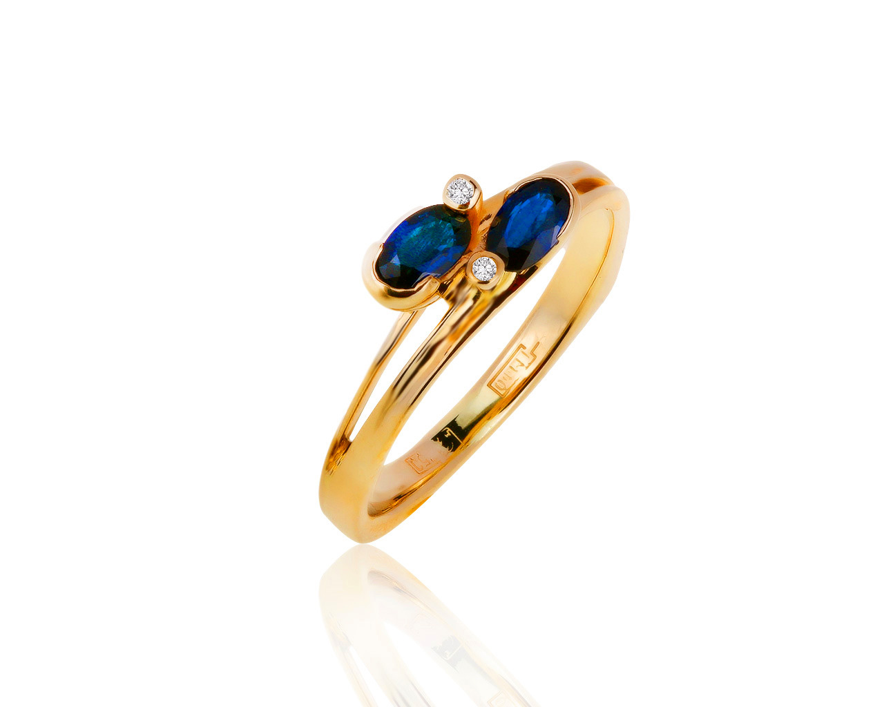 Модное золотое кольцо с сапфирами 0.40ct 061219/7 Модное золотое кольцо с сапфирами 0.40ct 061219/7