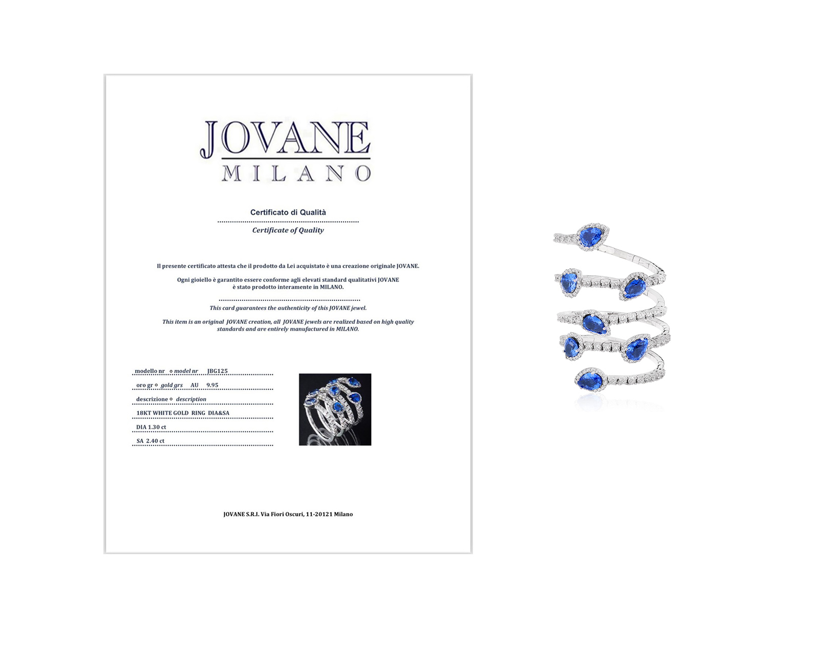 Оригинальное золотое кольцо с сапфирами 2.40ct Jovane Milano