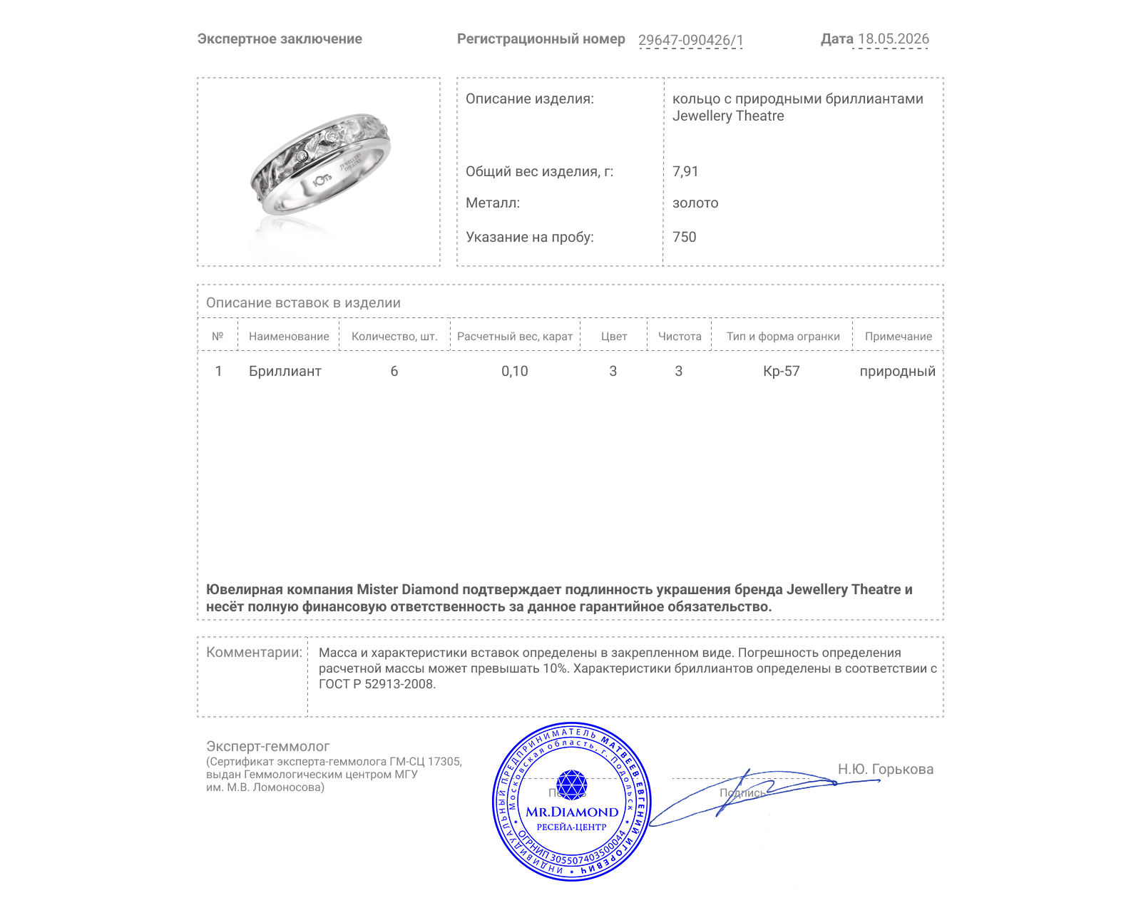 Оригинальное золотое кольцо с бриллиантами 0.10ct Jewellery Theatre