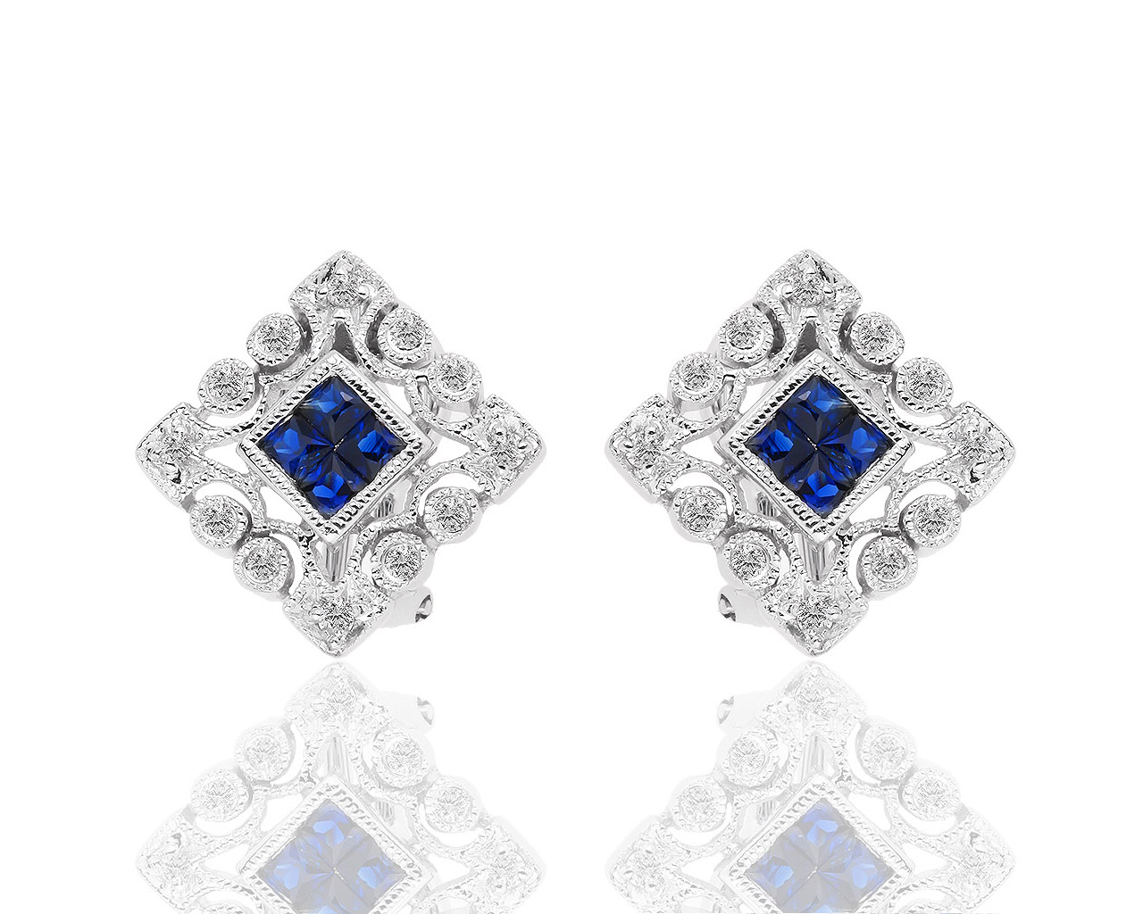 Золотые серьги с бриллиантами 0.20ct и сапфирами 0.55ct 301118/10