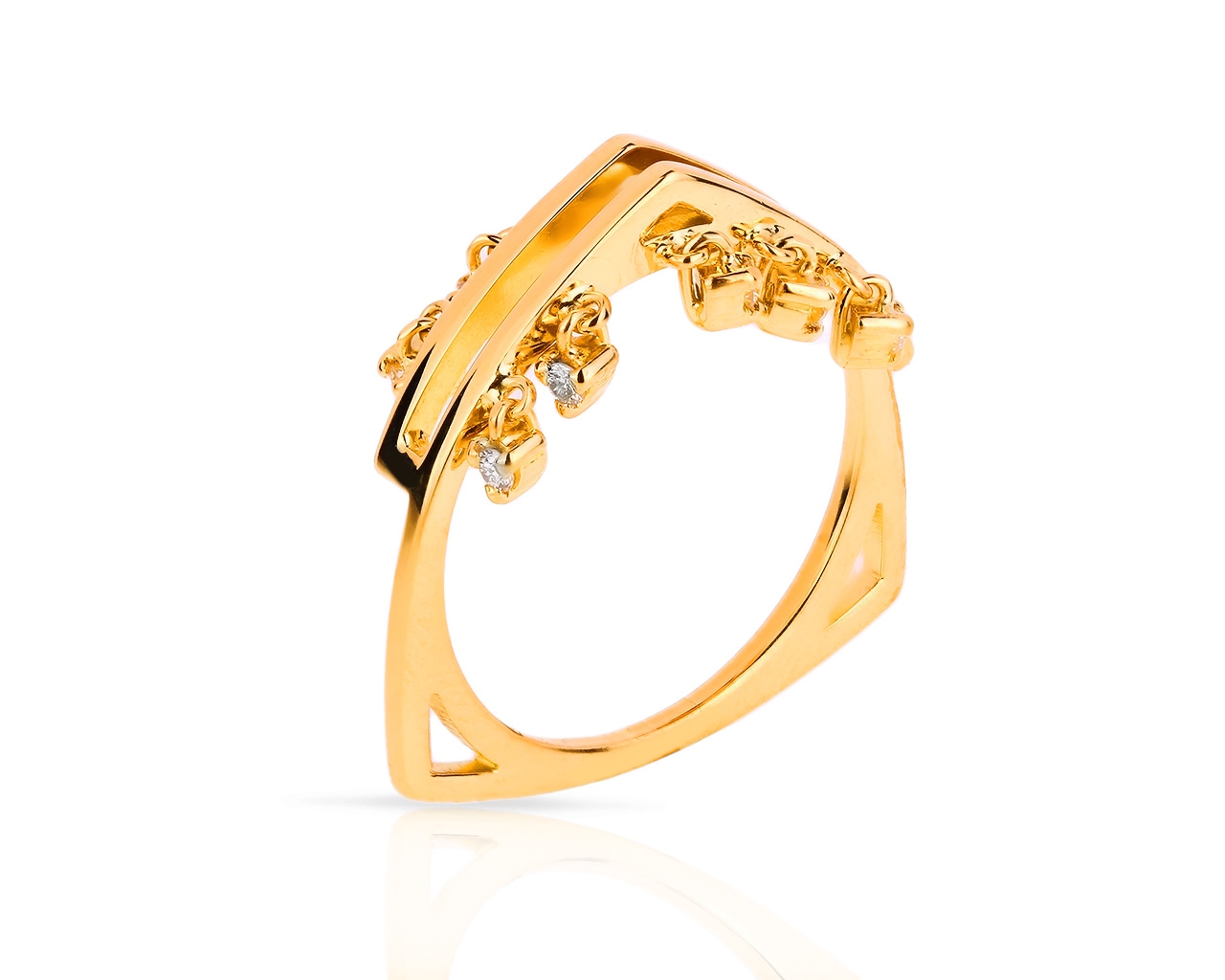 Экстравагантное золотое кольцо с бриллиантами 0.12ct
