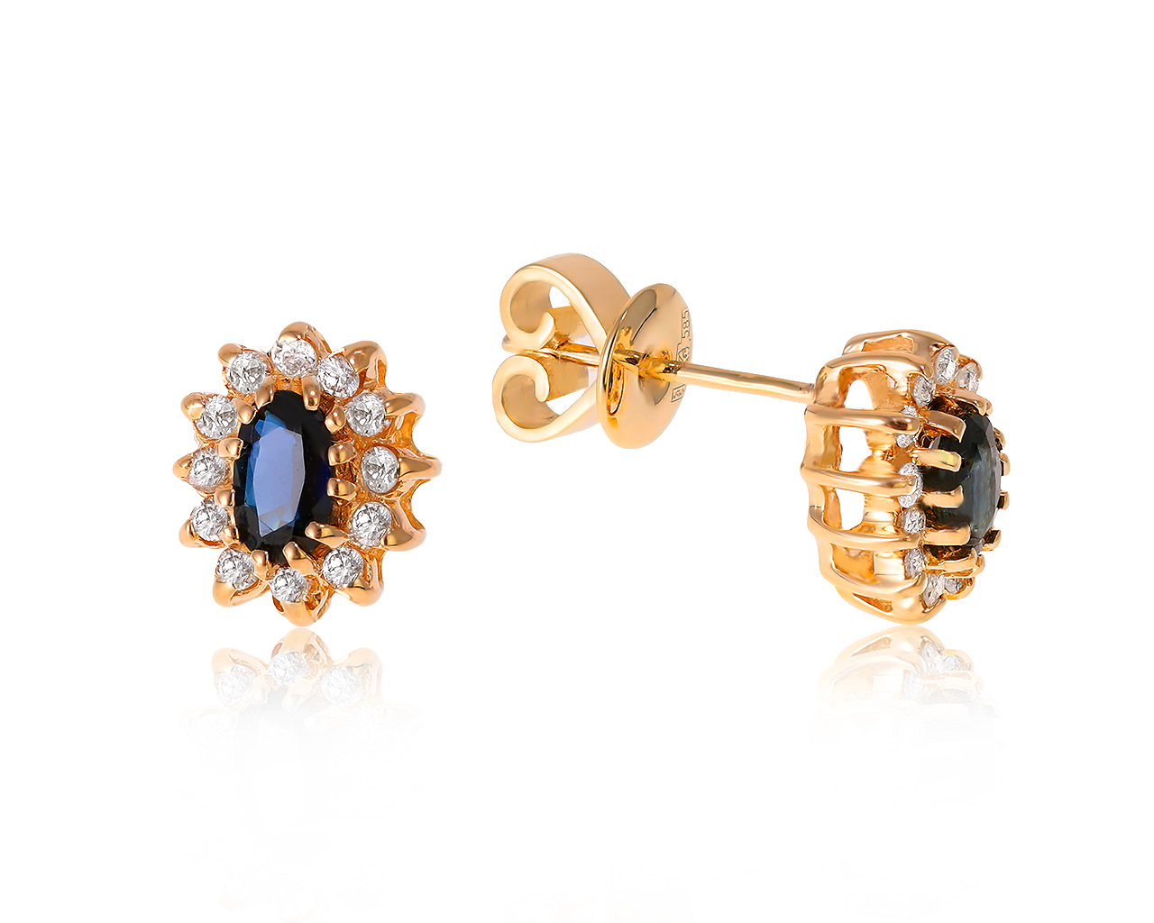 Красивые золотые серьги с сапфирами 0.28ct