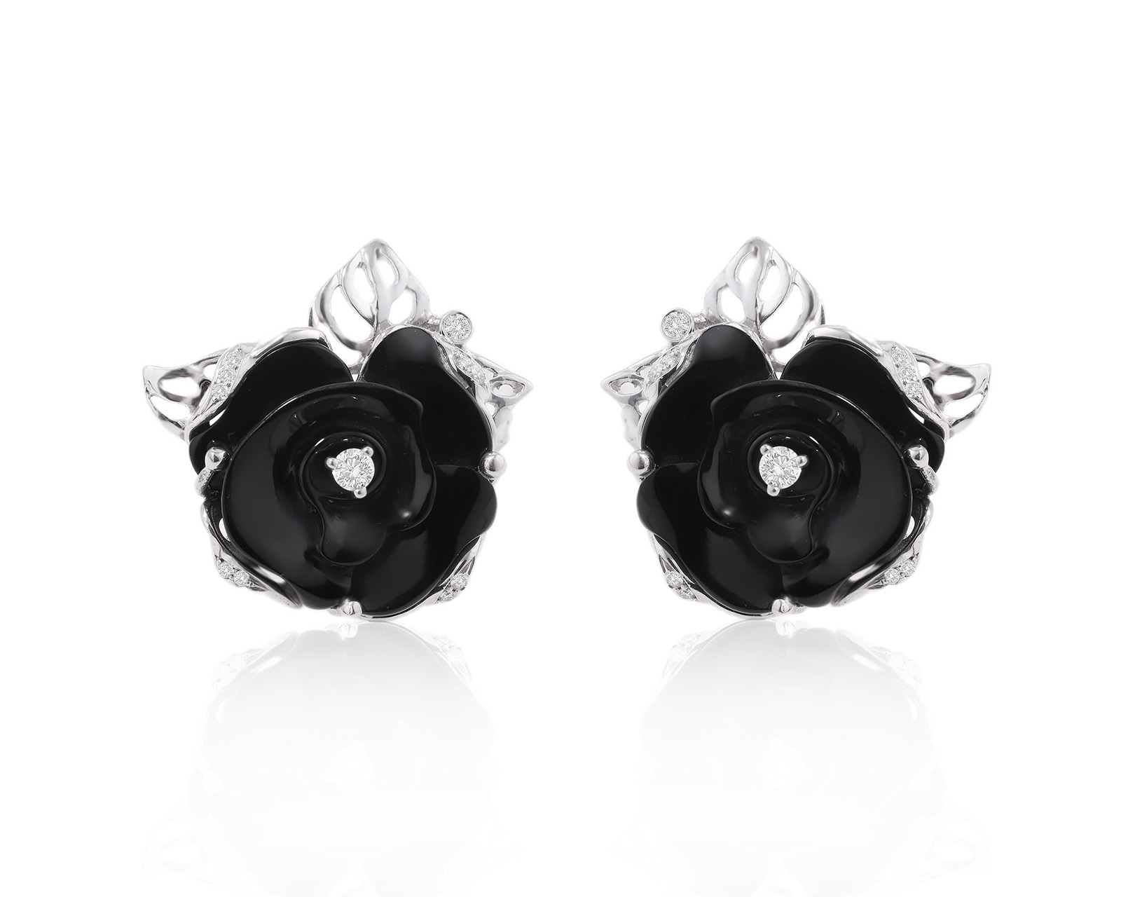 Золотые серьги с ониксом 16.05ct и бриллиантами 0.25ct 251123/3