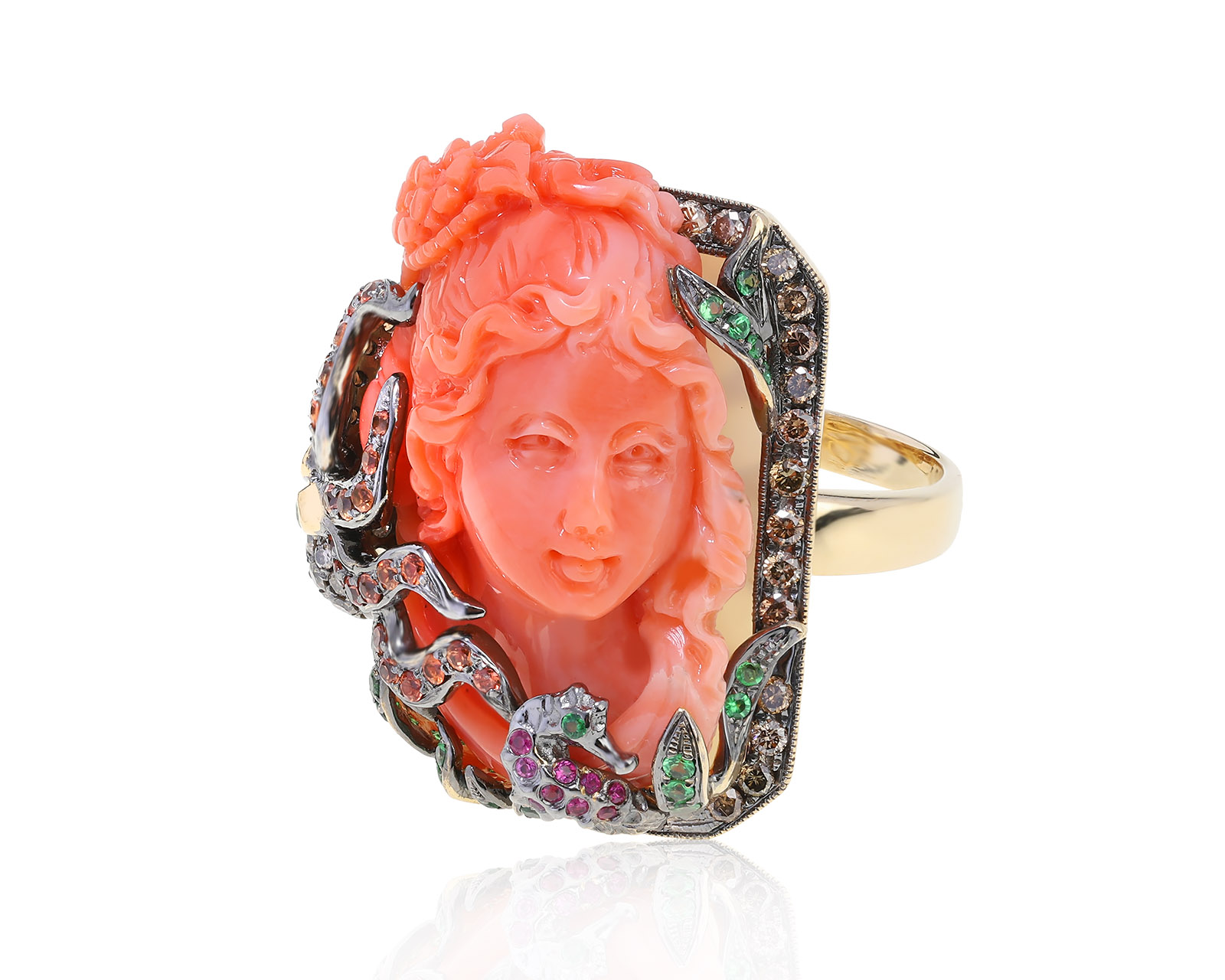 Великолепное золотое кольцо-кулон с кораллом 43.65ct 120222/7 Великолепное золотое кольцо-кулон с кораллом 43.65ct 120222/7