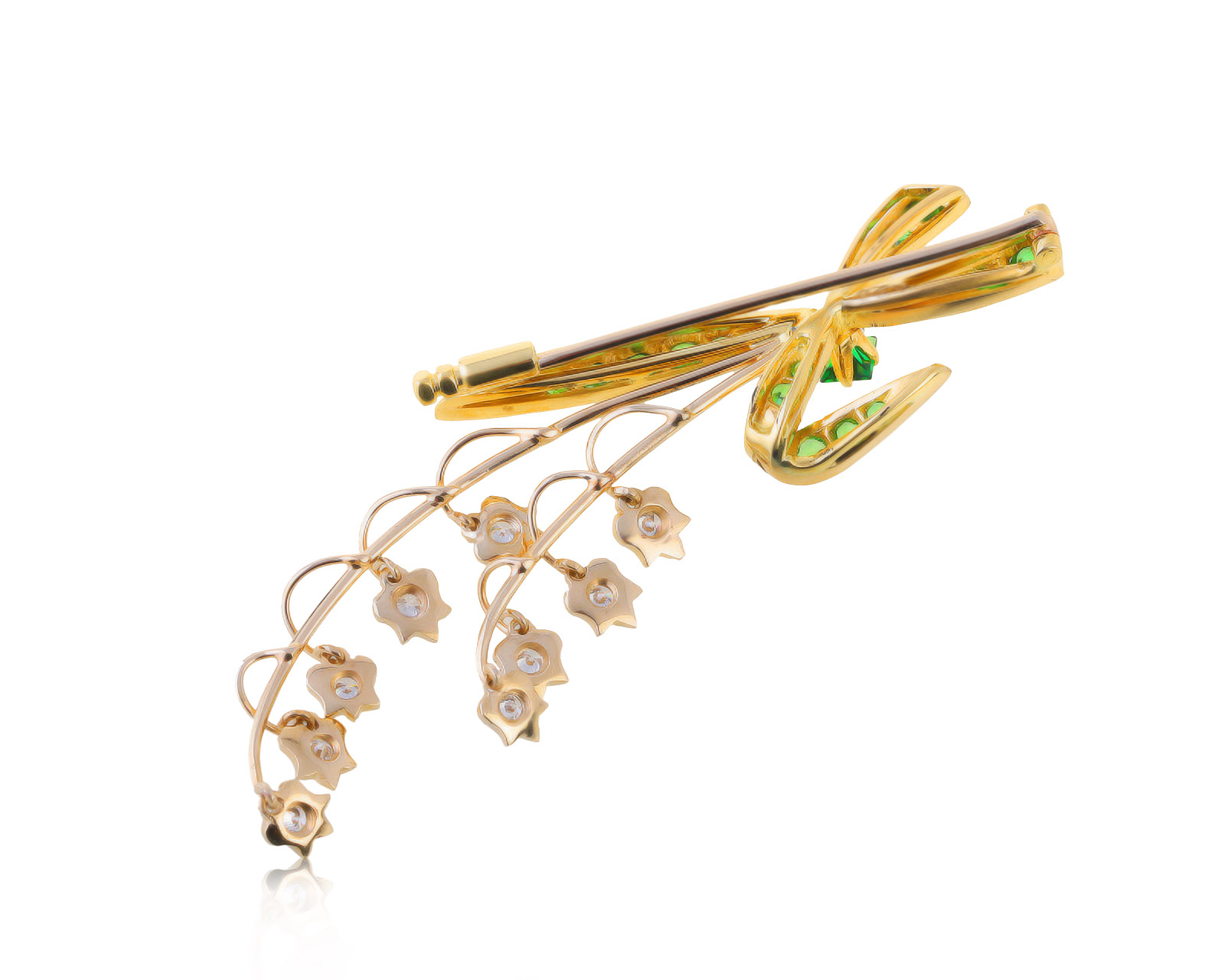 Эстетичная золотая брошь с хромдиопсидами 0.80ct