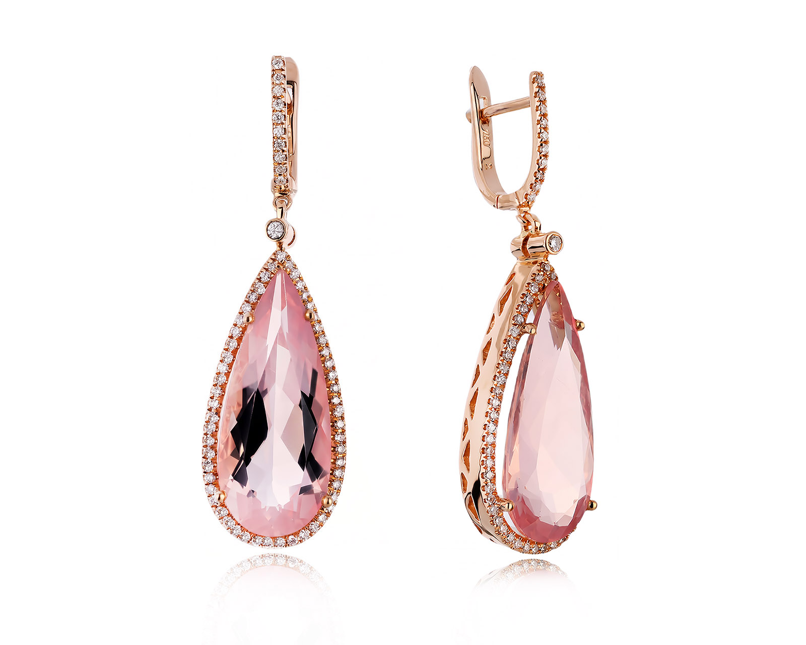 Золотые серьги с кварцем 11.43ct и бриллиантами 0.42ct