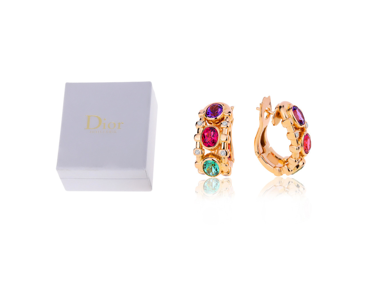 Оригинальные золотые серьги с цветными камнями 3.33ct Dior