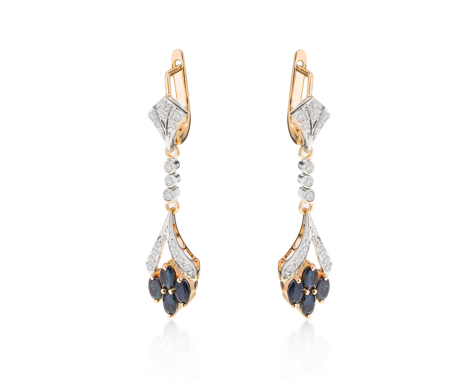 Потрясающие золотые серьги с сапфирами 2.48ct