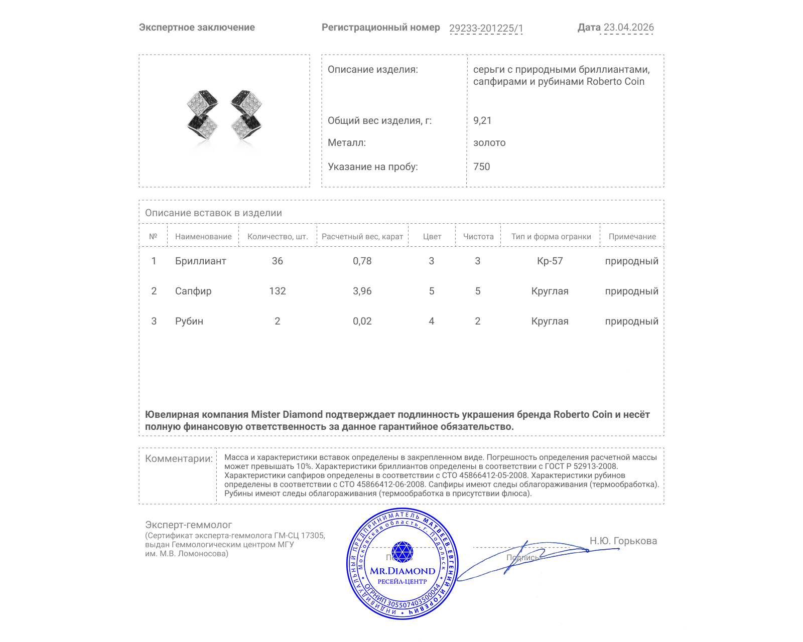 Оригинальные золотые серьги с сапфирами 3.96ct Roberto Coin