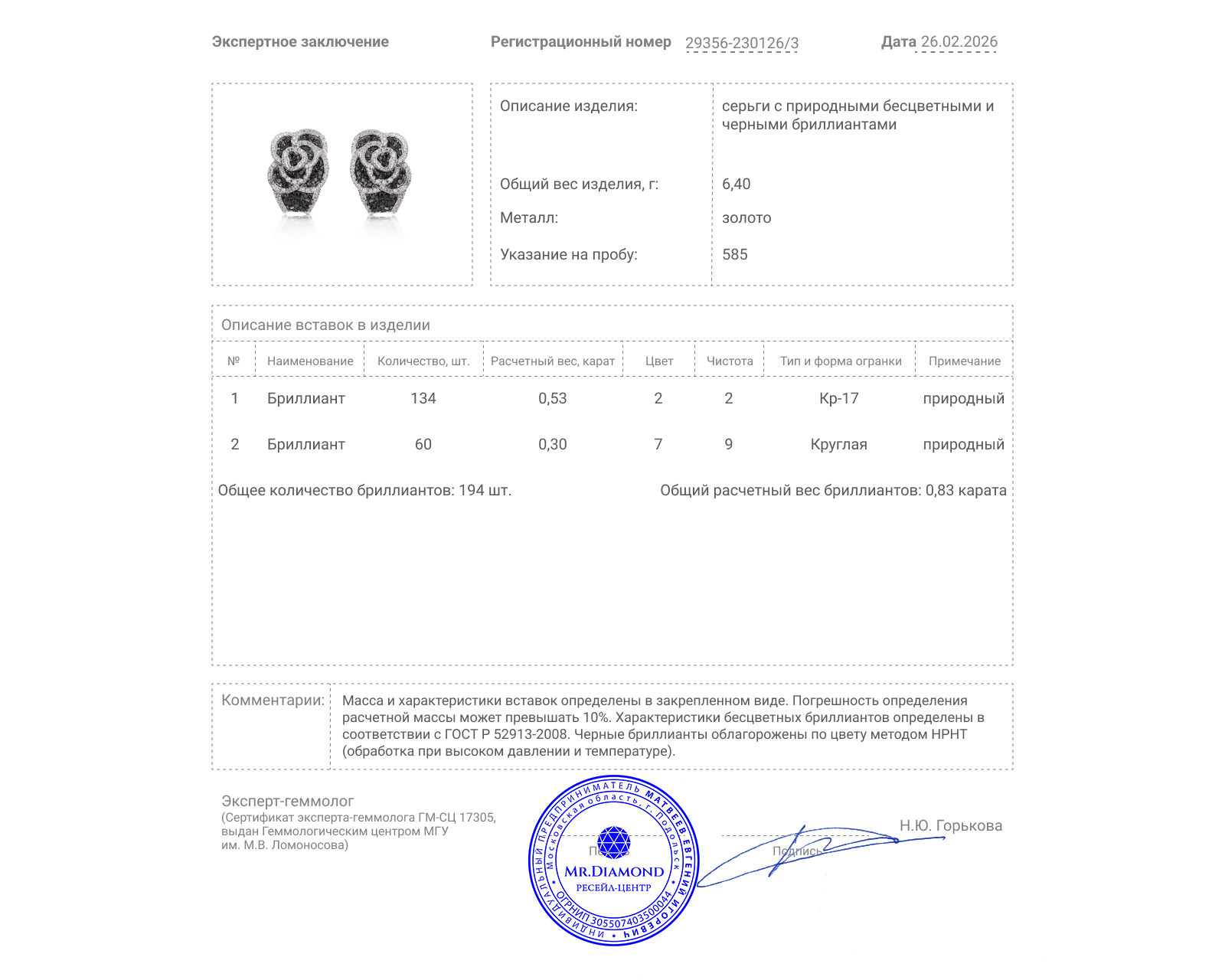 Золотые серьги с бриллиантами 0.83ct