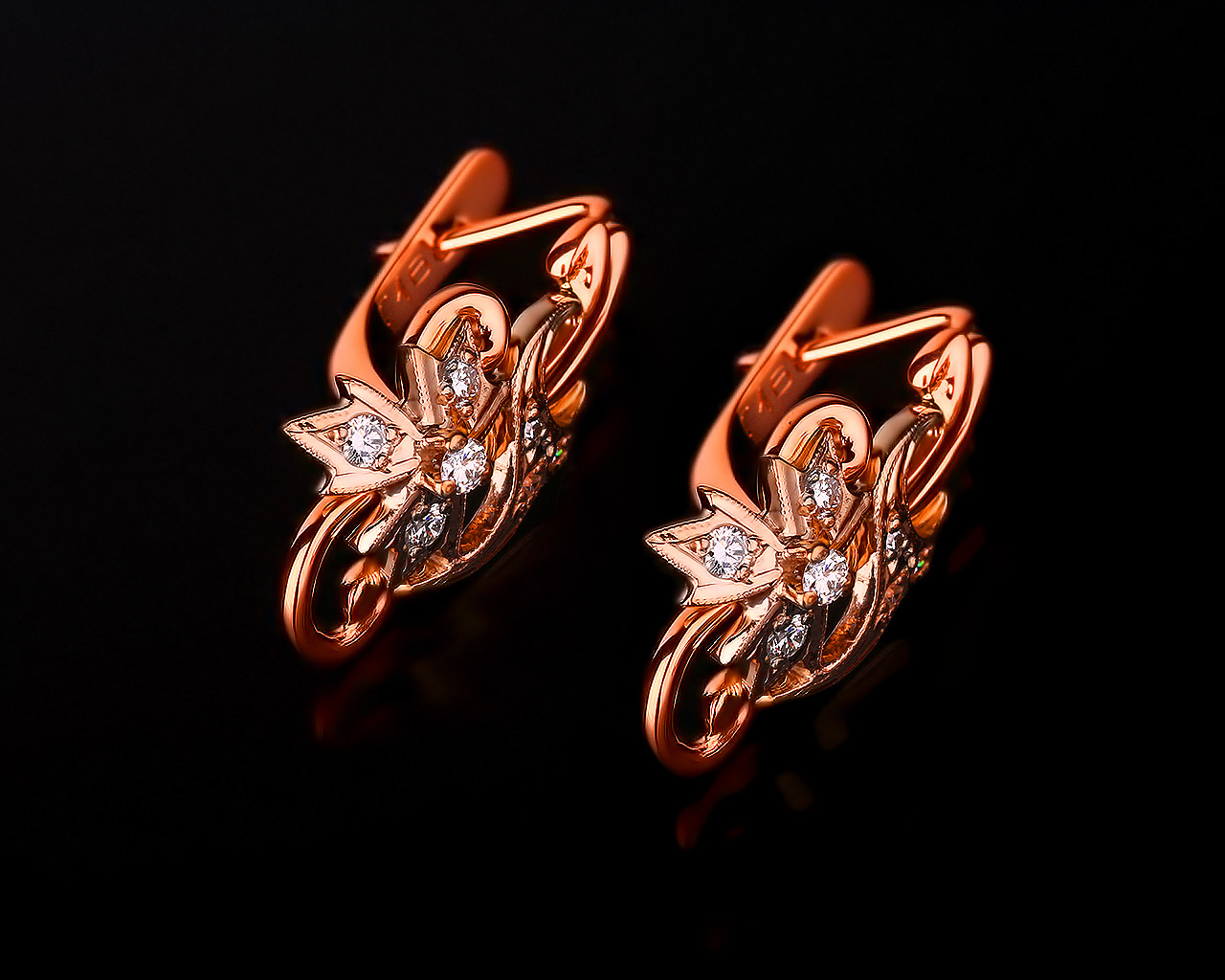 Стильные золотые серьги с бриллиантами 0.30ct 180417/10 Стильные золотые серьги с бриллиантами 0.30ct 180417/10