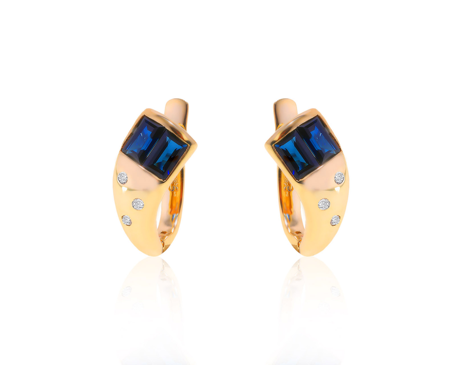 Красивые золотые серьги с сапфирами 1.80ct