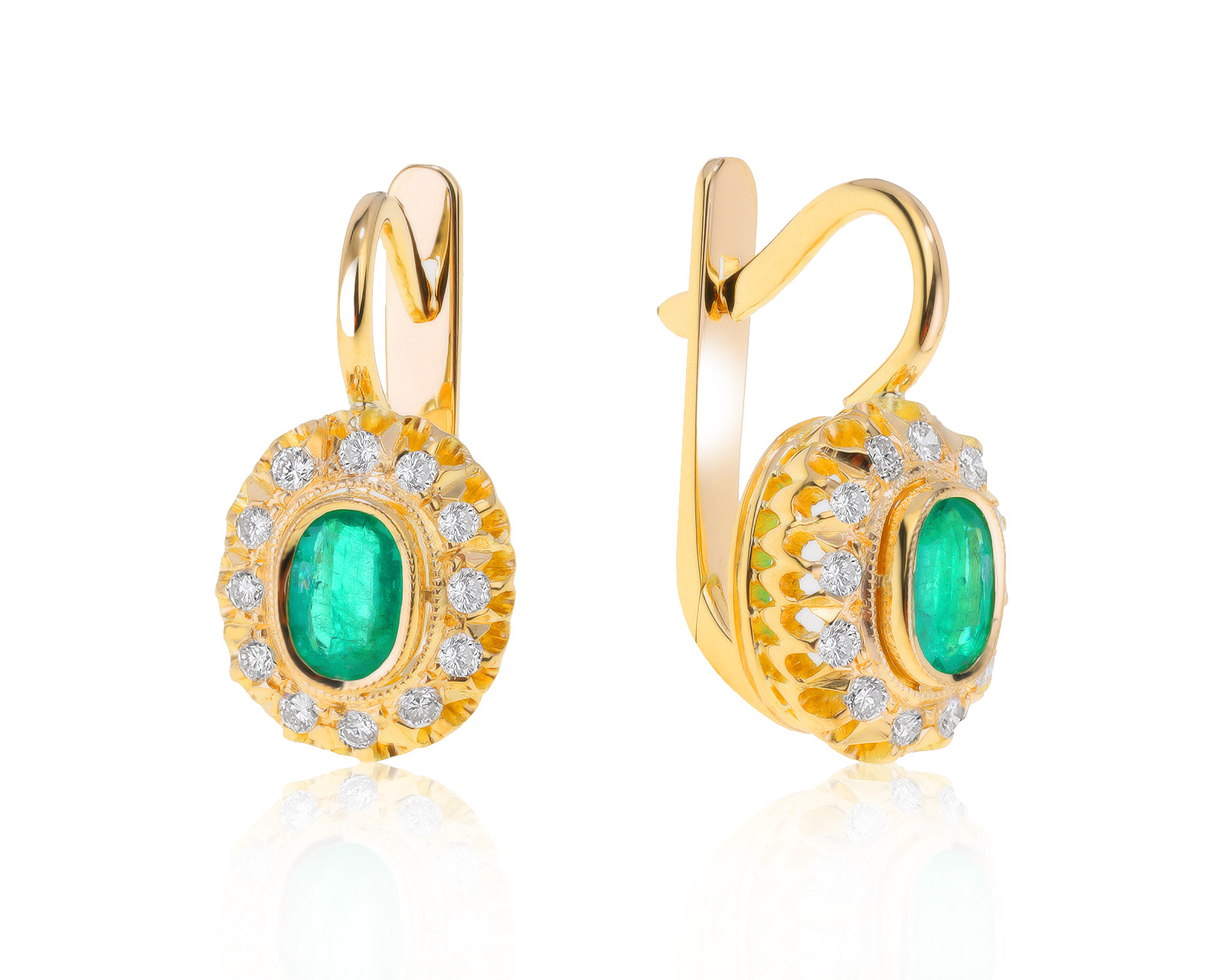 Золотые серьги с бриллиантами и изумрудами 0.54ct 041021/4