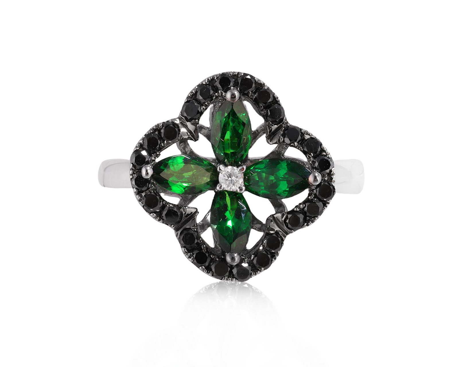 Золотое кольцо с тсаворитами 0.87ct и бриллиантами 0.45ct