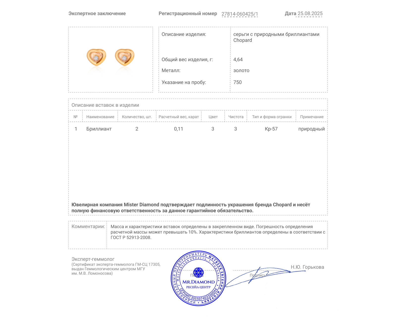 Золотые серьги с бриллиантами 0.11ct Chopard Happy Diamonds